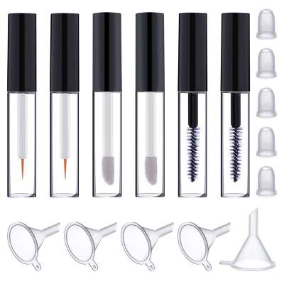 mascara tube eyeliner bottle lip gloss tubes vials containers with wands brushes and rubber inserts funnels for castor oil